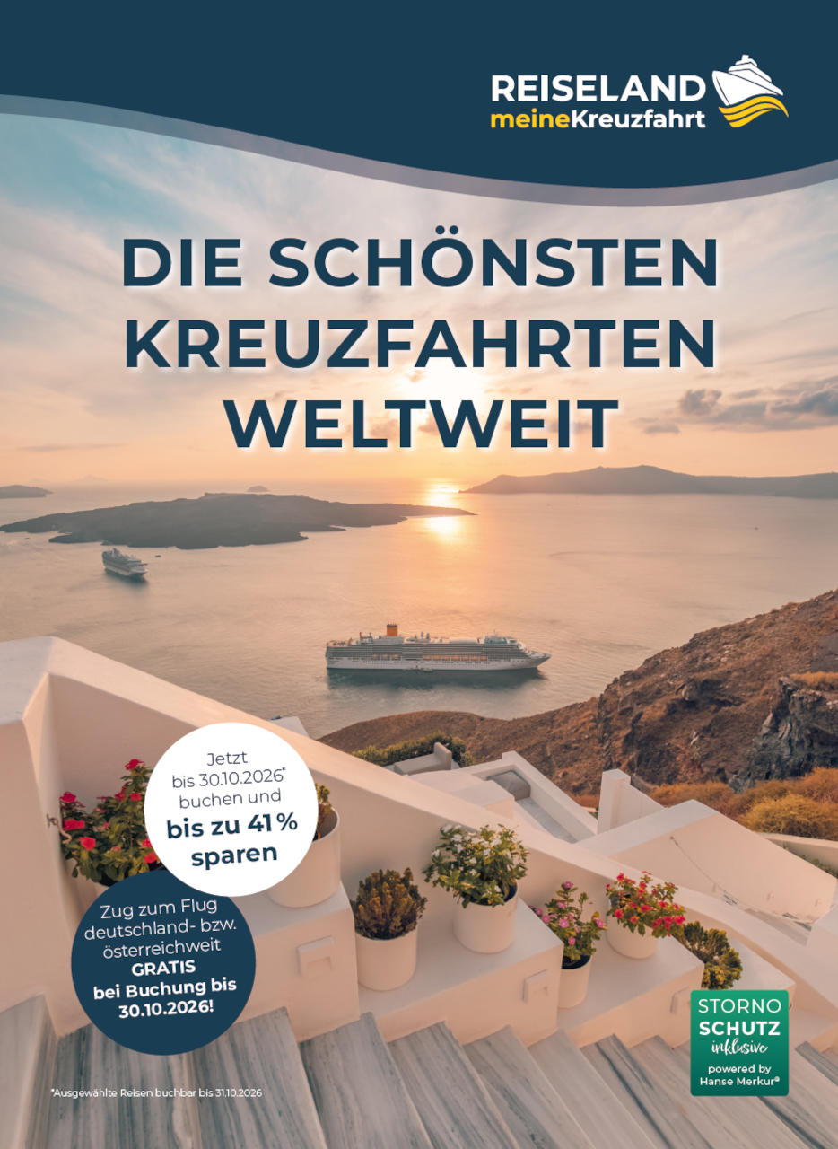 Titelseite des Flyers mit den schönsten Kreuzfahrten weltweit